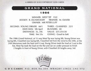 2000 GDS Cards Grand National Winners 1976-1995 #1986 West Tip Back